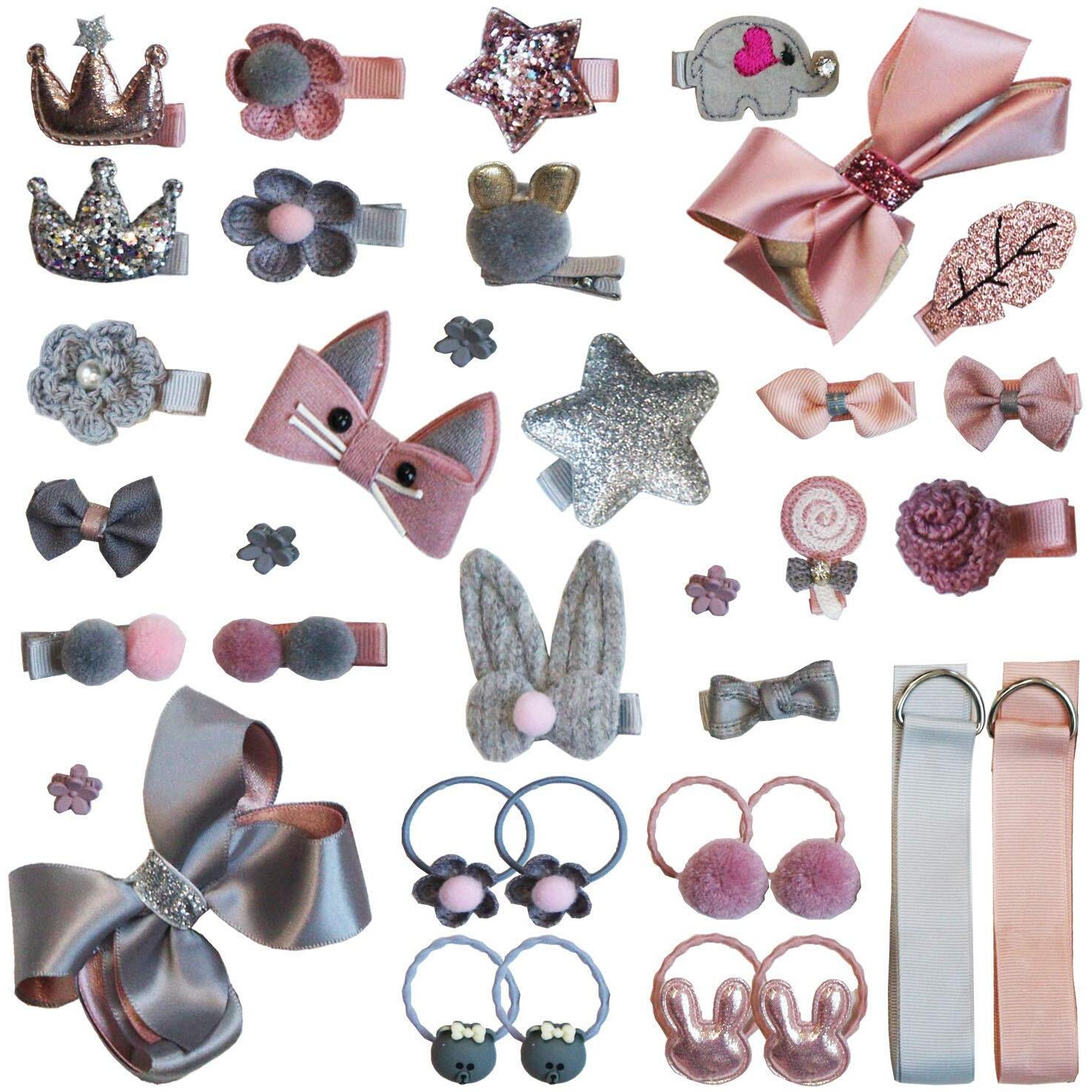 ZEPOLI Hair Clips Cute Hair Bows Baby Elastic Hair Ties Ponytail Holder Hair Pins For Baby Girls, Teens & Toddlers (Pack Of 36) - Assorted Styles & Multicolor (36 Hair)