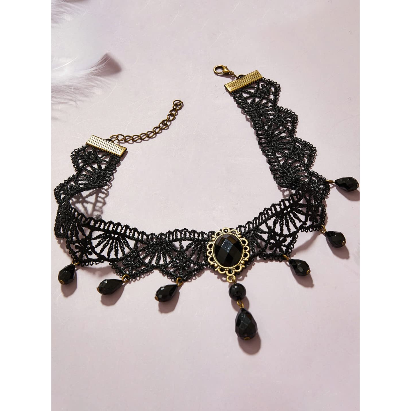 Yellow Chimes Necklace For Women Black Fabric Lace With Black Stone Hanging Choker Necklace For Women and Girls