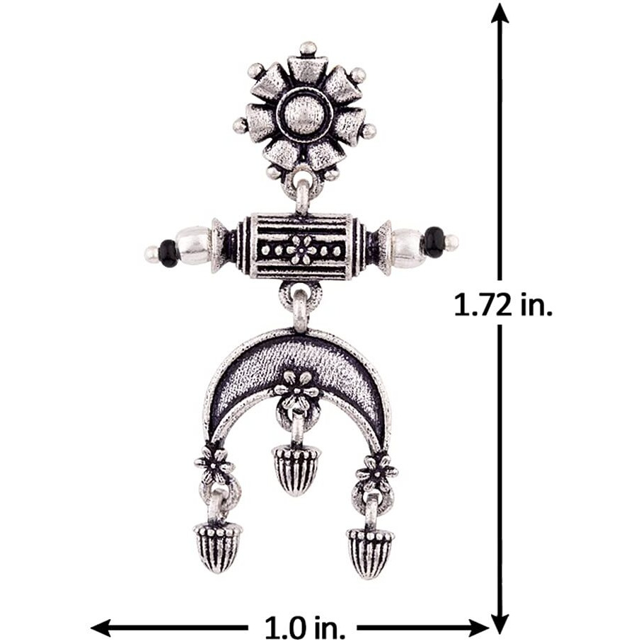 Voylla Oxidised Silver Plating Brass Floral Motifs Dangler Earrings for Women and Girls, Boho/Tribal Style