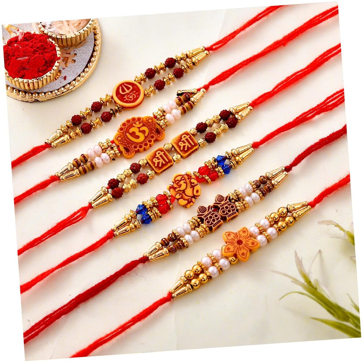 Rakhi Combo of 6 Rakhi Set for Brother Bhai Bhabhi Kids with Best Wishes Greeting Card, Rakhi Set of 6