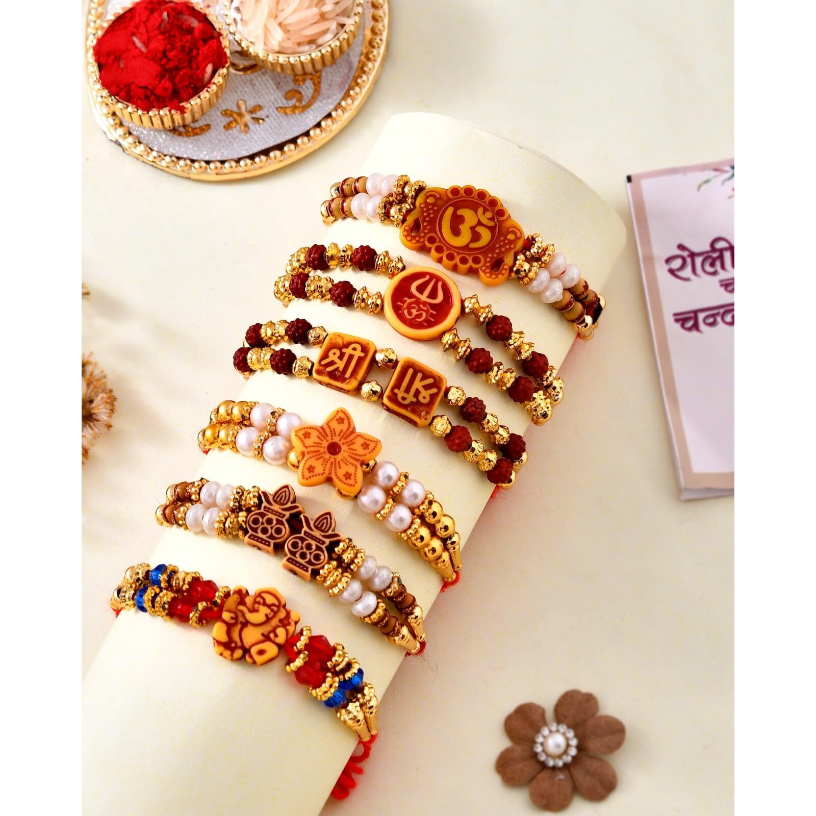 Rakhi Combo of 6 Rakhi Set for Brother Bhai Bhabhi Kids with Best Wishes Greeting Card, Rakhi Set of 6