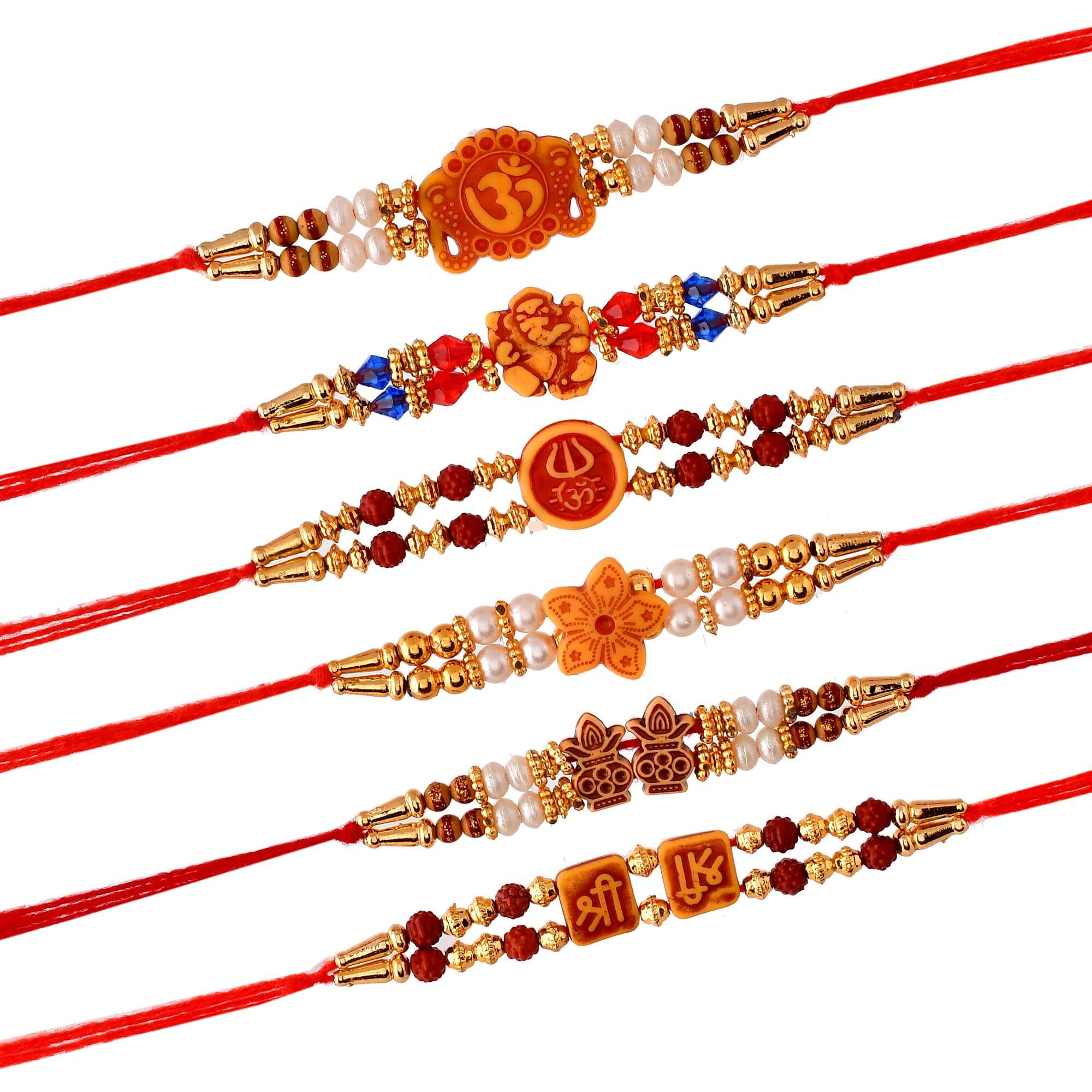 Rakhi Combo of 6 Rakhi Set for Brother Bhai Bhabhi Kids with Best Wishes Greeting Card, Rakhi Set of 6
