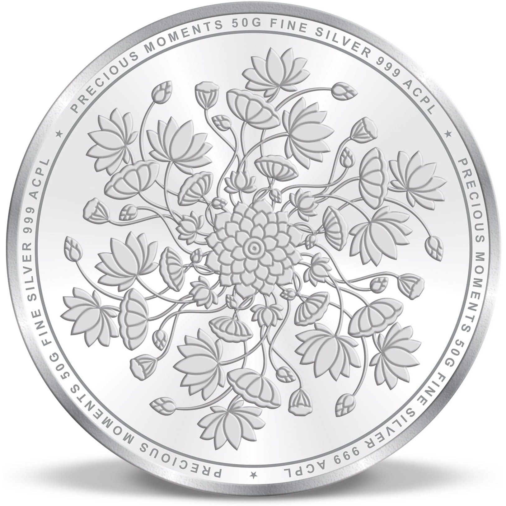 ACPL Precious Moments Colour Lotus 50 Grams Silver Coin 999 Pure Bis Hallmarked With Gift Box