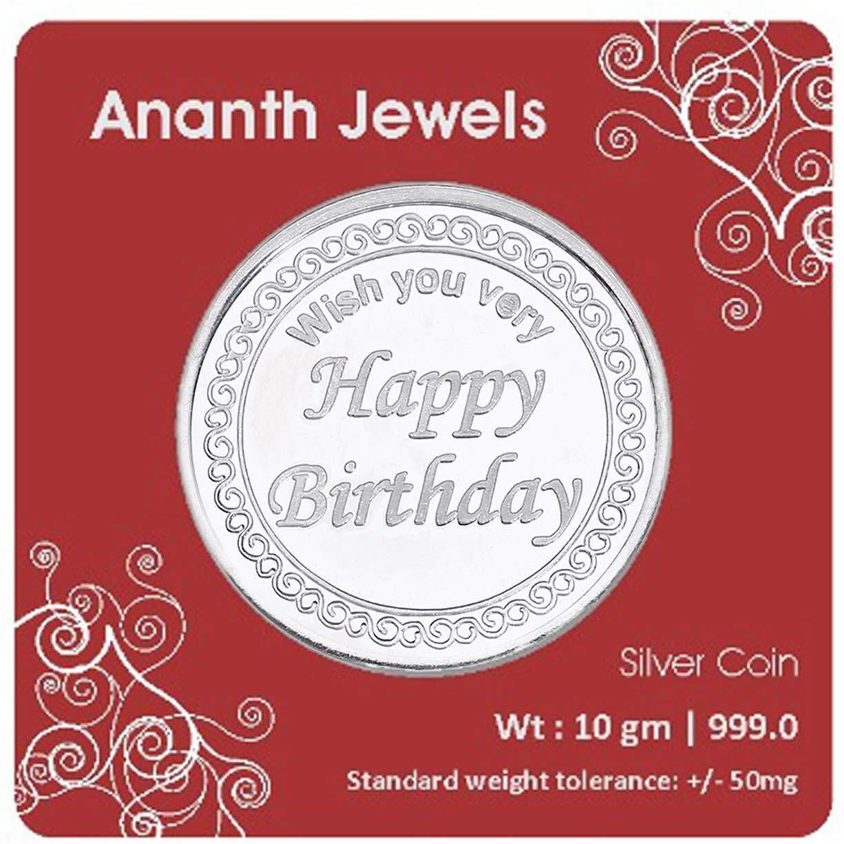 Ananth Jewels BIS Hallmarked Silver Coin 10 grams HAPPY BIRTHDAY GIFT