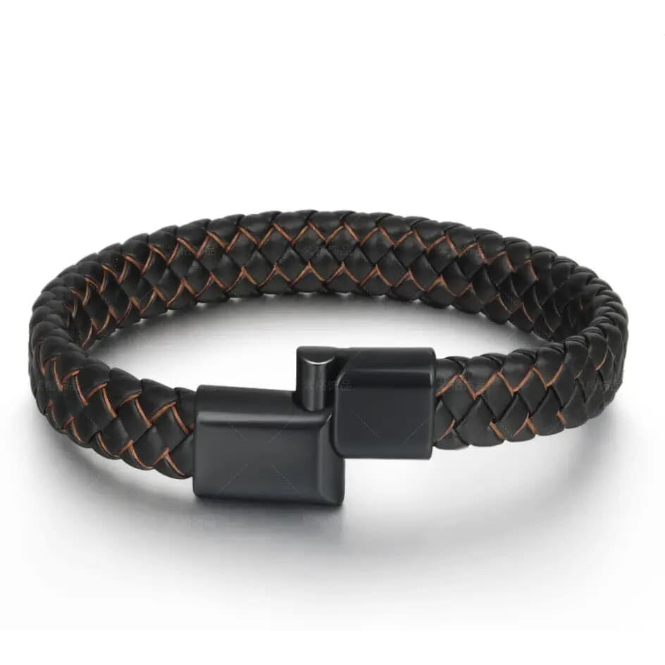 Brizberry Titanium Steel Vegan Leather Micro Insert Bracelet for Men & Boys (Mondo)