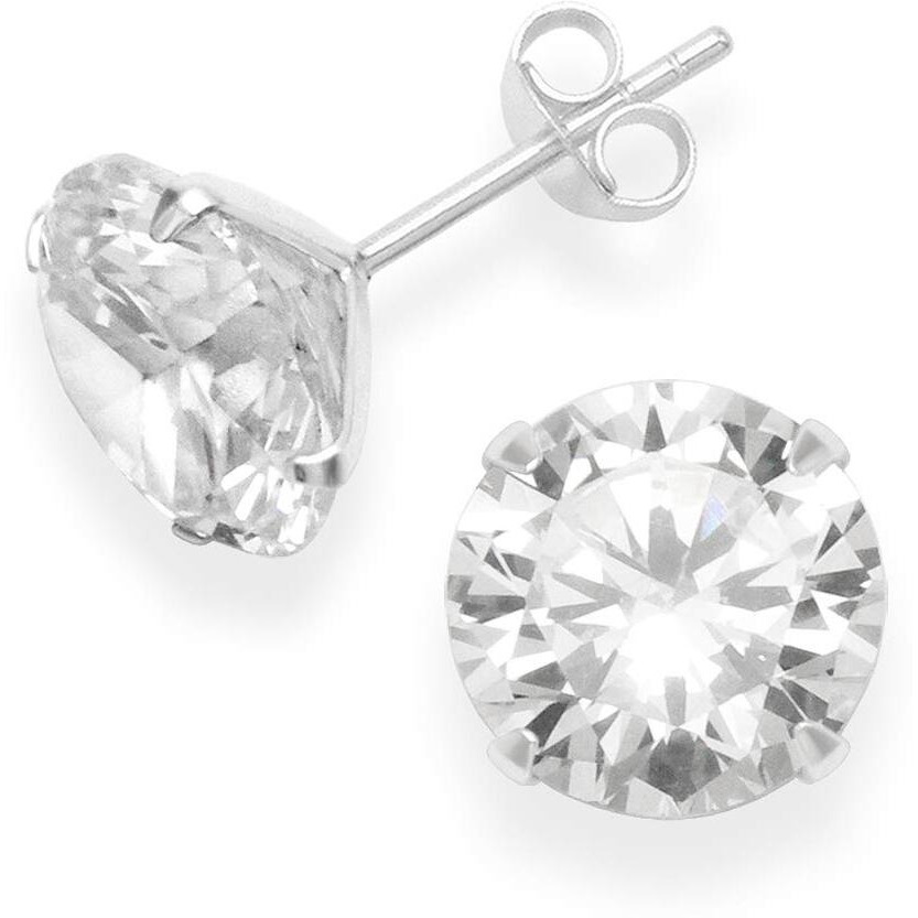 Abhooshan 925 Sterling Silver pair of Round shape Single White Cubic Zircon (CZ) Stone Solitaire Piercing Stud Earrings For Men, Women,Girls & Boys.Helix Cartilage Tragus Ear Lobe Multi Piercing (10)