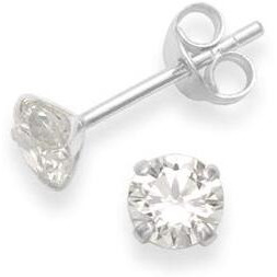 Abhooshan 925 Sterling Silver Pair of Round shape 5 mm Single Cubic Zircon (CZ) Stone Solitaire Stud Earrings For for Women & Girls Stylish Latest Gift to Friend Sister Wife (Contemporary White)