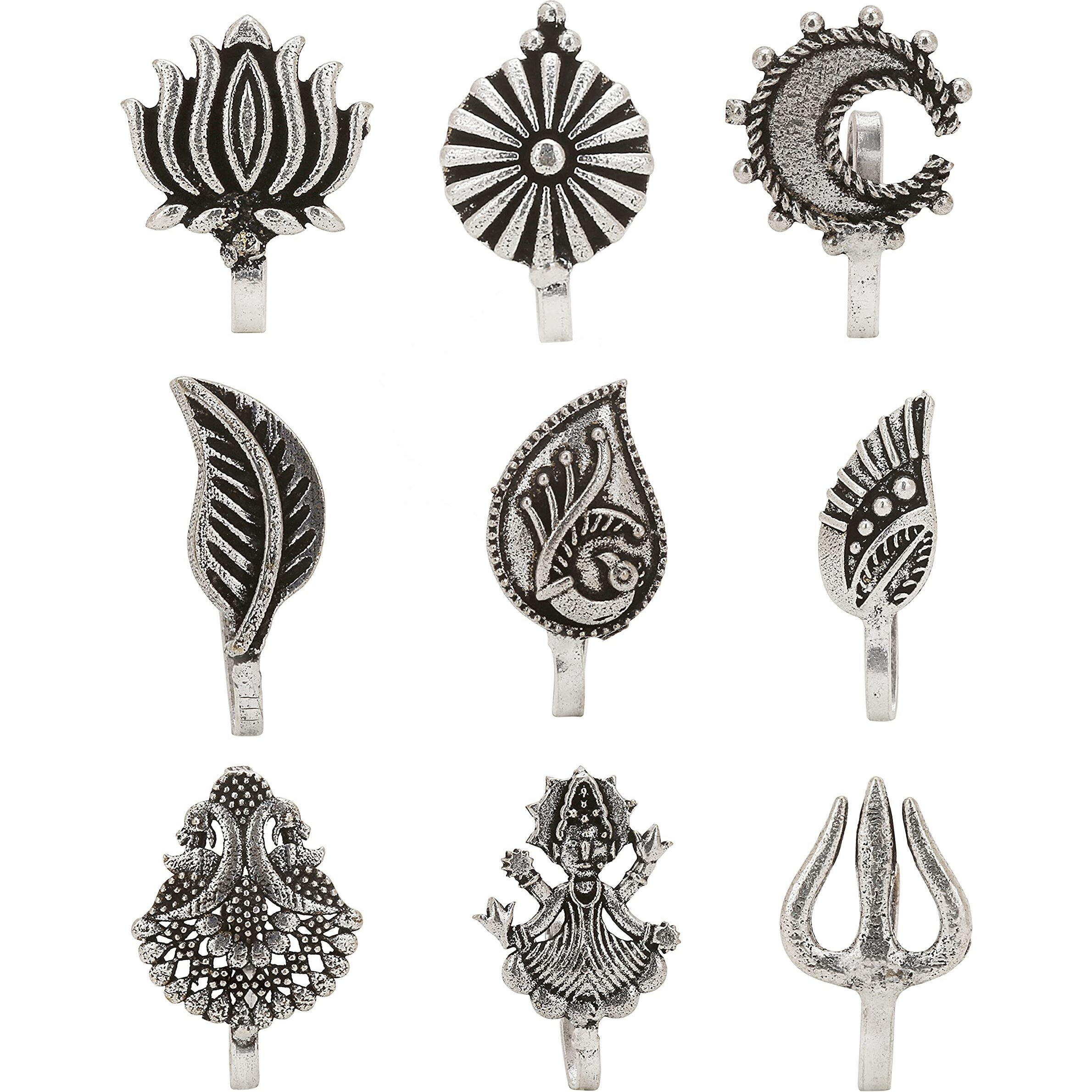 Sasitrends Oxidized German Silver Nosepins Combo for Women and Girls