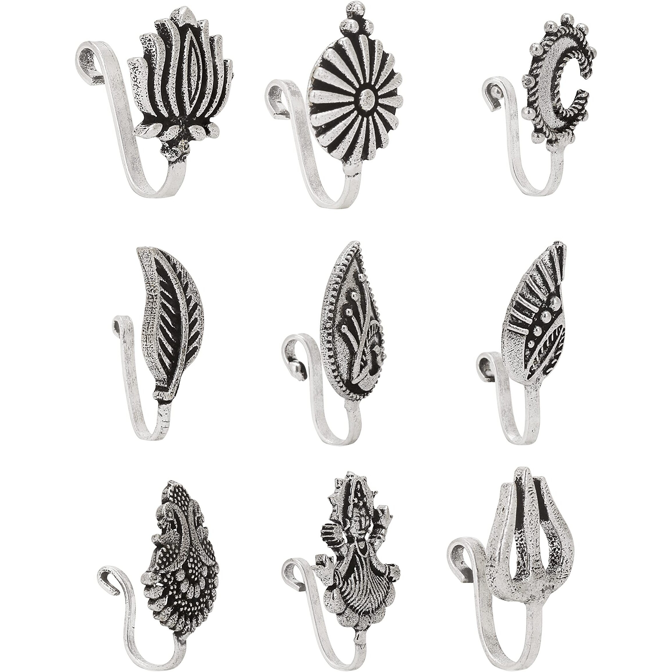 Sasitrends Oxidized German Silver Nosepins Combo for Women and Girls