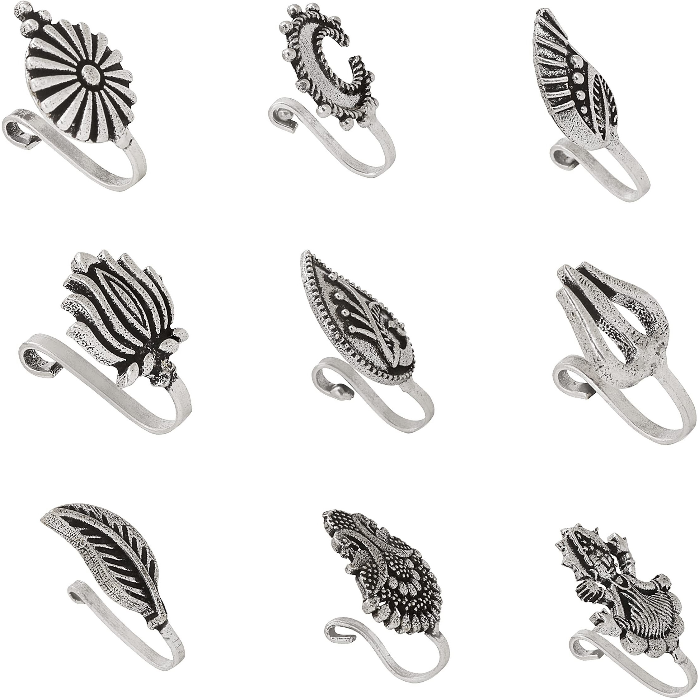 Sasitrends Oxidized German Silver Nosepins Combo for Women and Girls