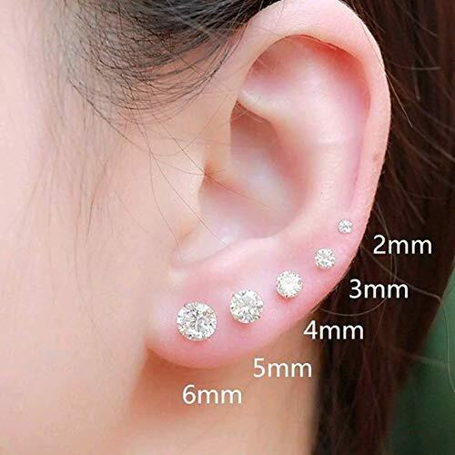 Abhooshan 925 Sterling Silver pair of Round shape 4 mm Small Single White Cubic Zircon (CZ) Stone Solitaire Stud Earrings For Men, Women,Girls & Boys (4)