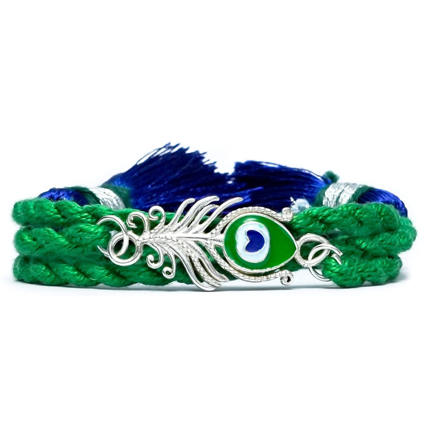 MEENAKARI HERITAGE JEWELLERY 925 Sterling Silver Morpankh Peacock Feather Krishna Rakhi Bracelet Set with Roli Chawal and Rakshabandhan Greeting Card For Men