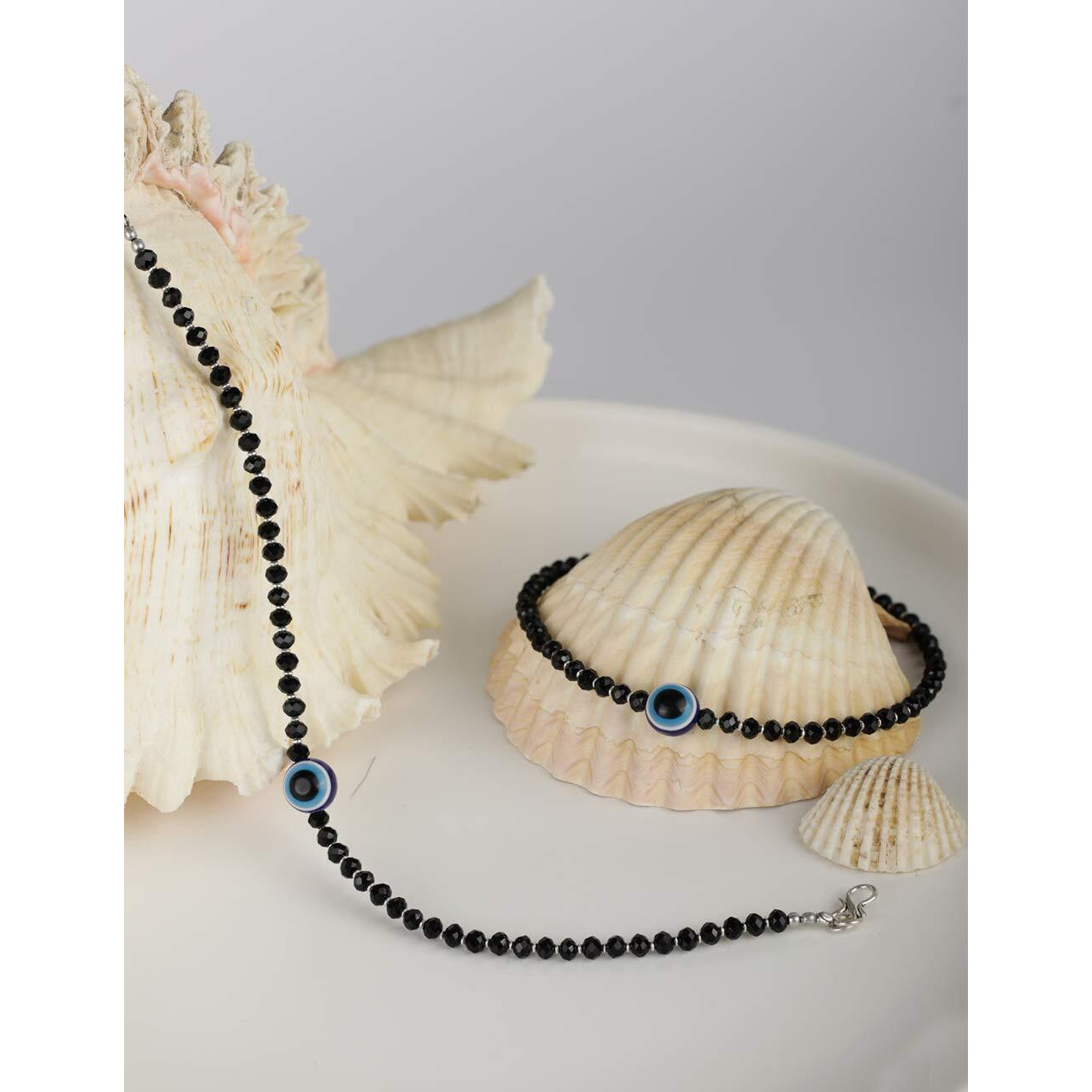 Priyaasi Set of 2 Evil Eye Anklets for Women | Stylish Beaded Design | Plating of Silver | Nazar Anklet for Women | Alloy Material | S-Hook Closure | Adjustable Size