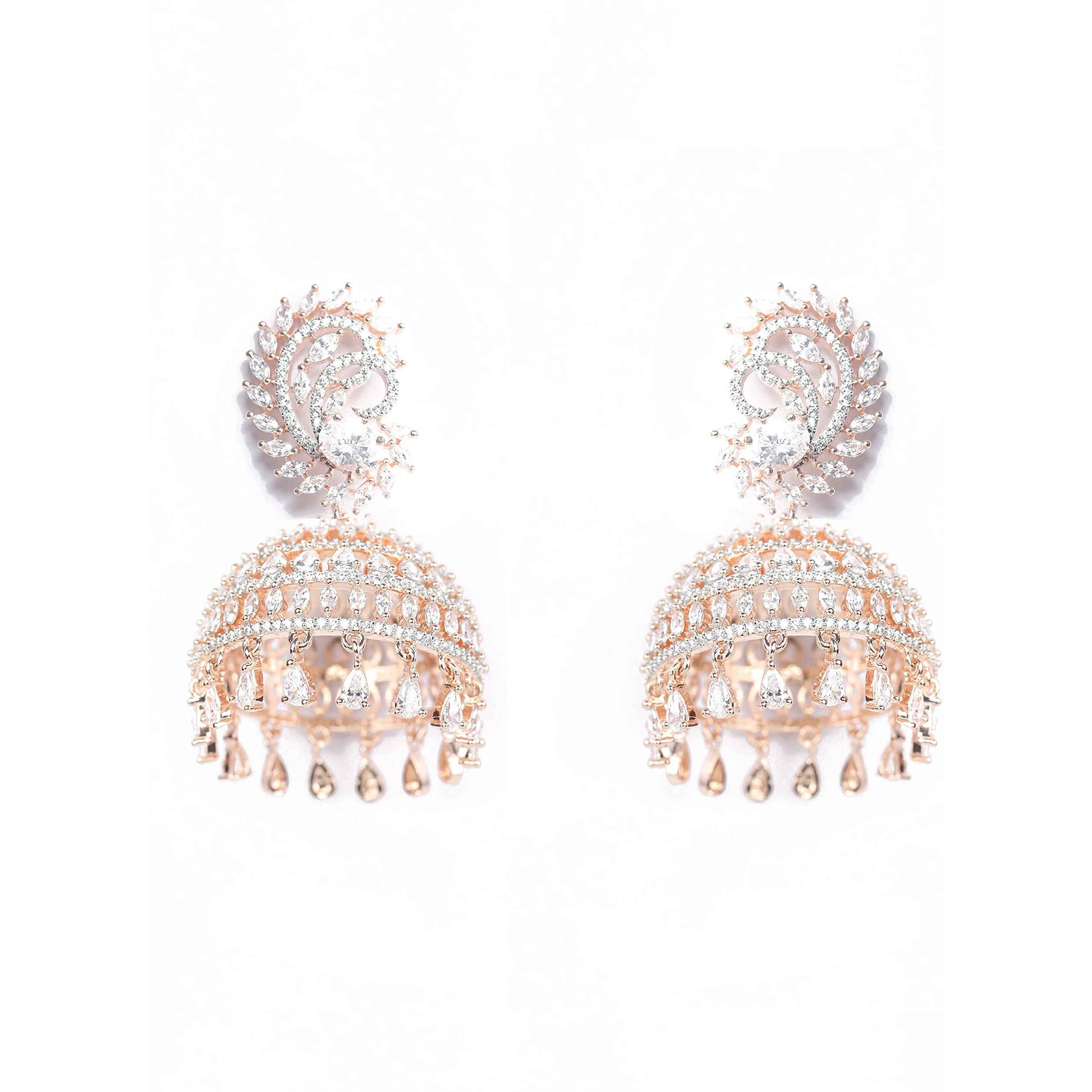 Priyaasi American Diamond Rose Gold Plated Jhumka Earring