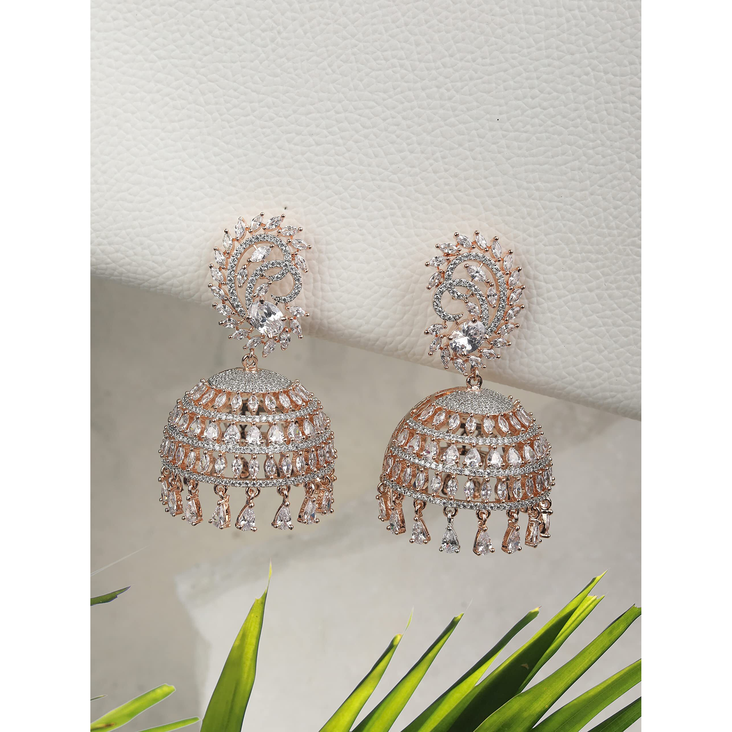 Priyaasi American Diamond Rose Gold Plated Jhumka Earring