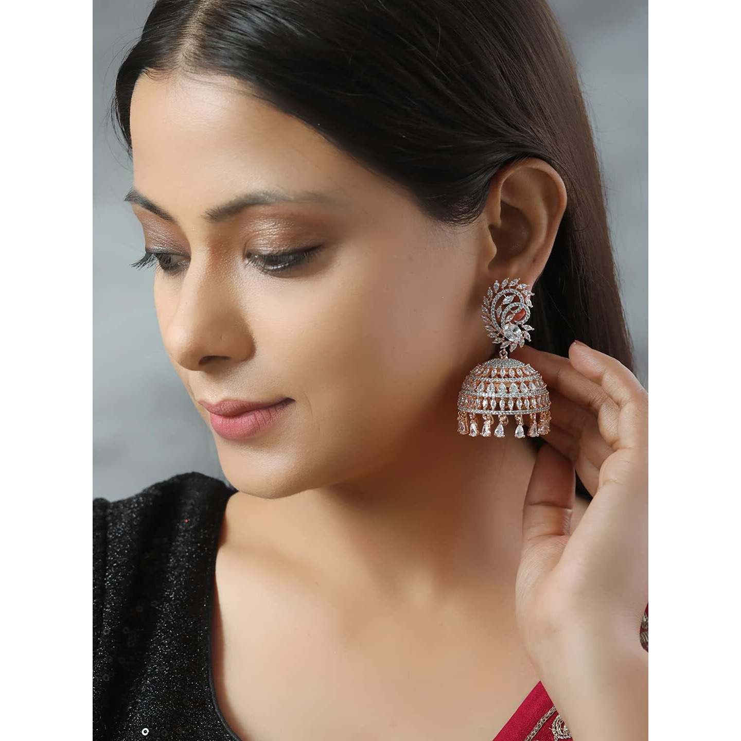 Priyaasi American Diamond Rose Gold Plated Jhumka Earring