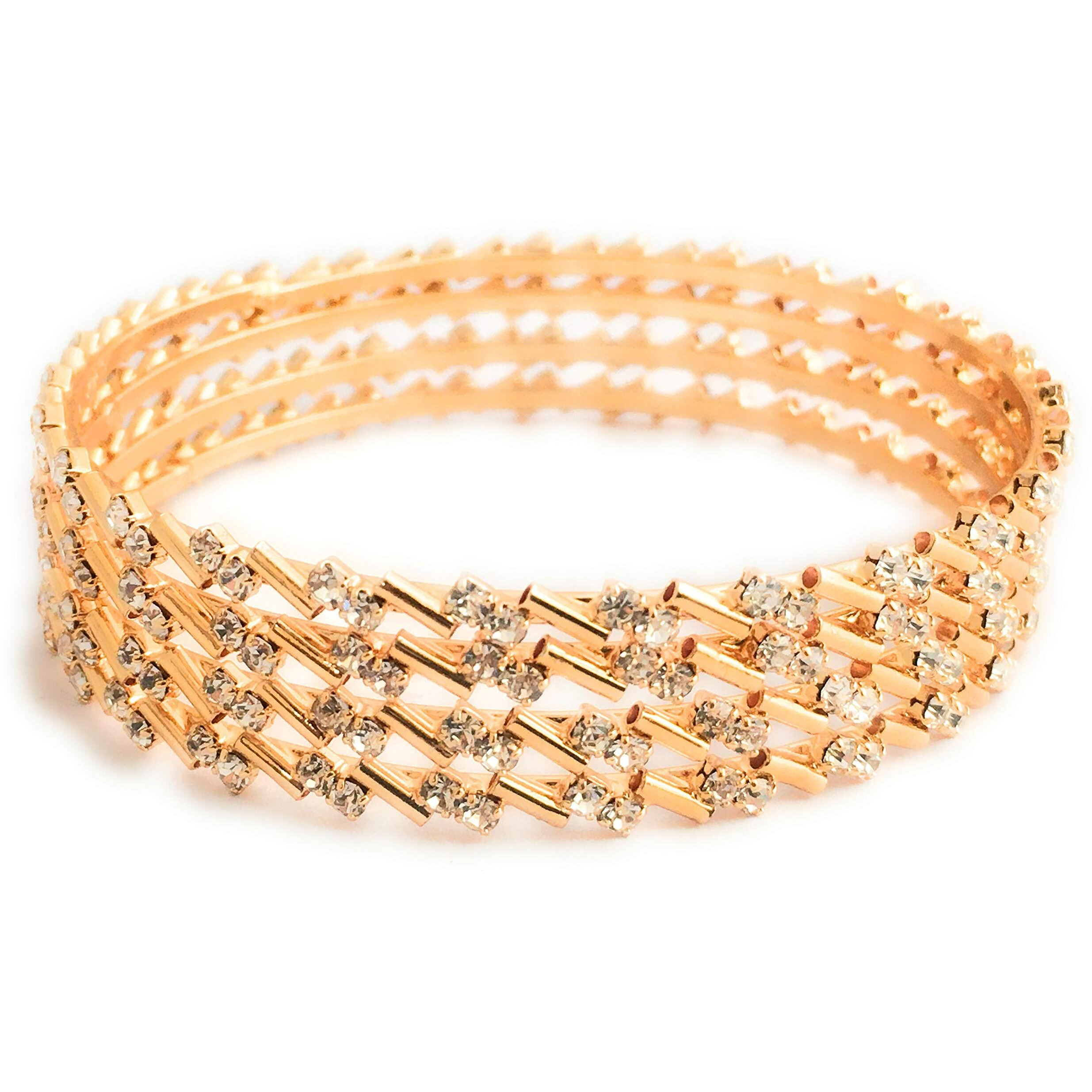Sasitrends Copper One Gram Gold Plated Stone Bangles for Women and Girls - Set of 4