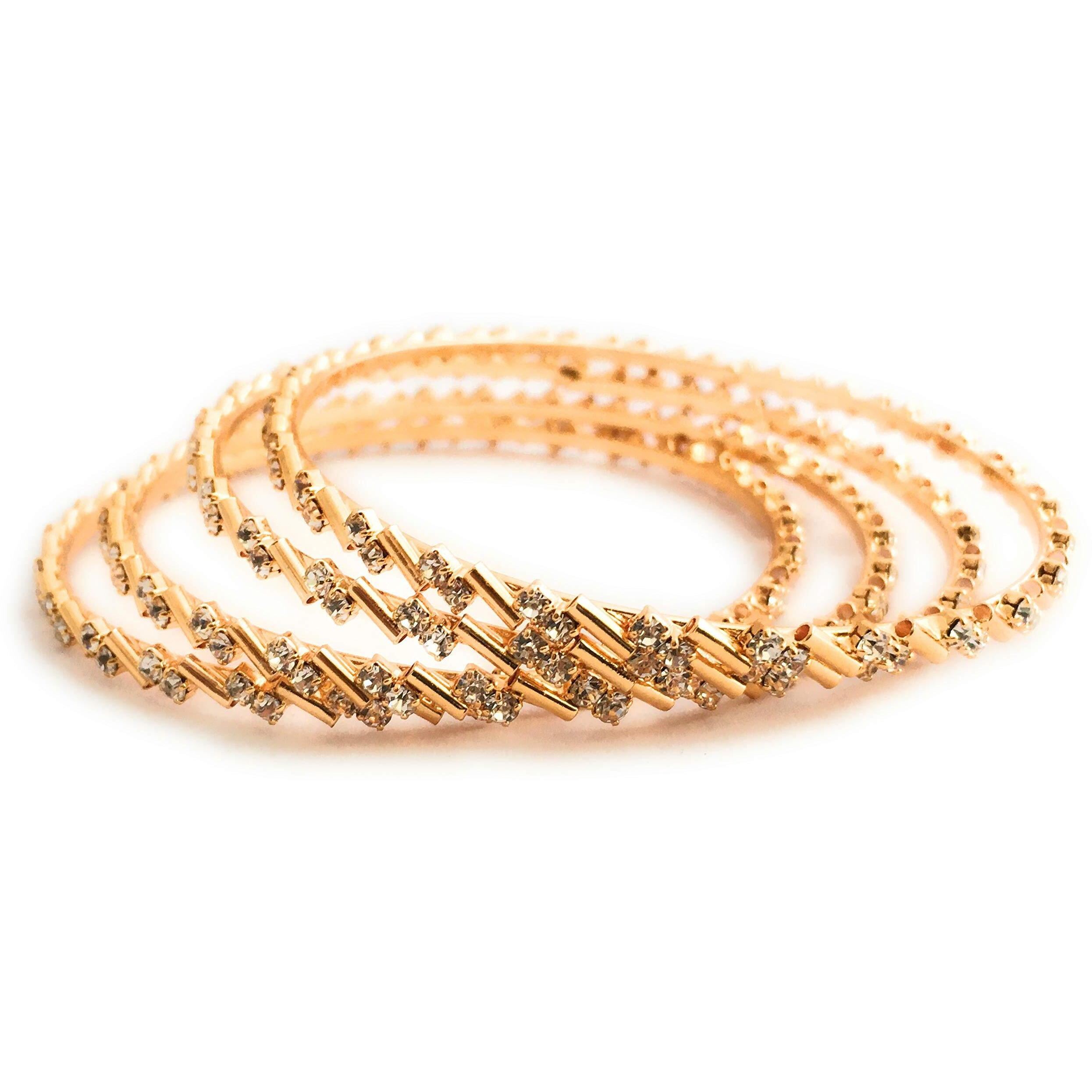 Sasitrends Copper One Gram Gold Plated Stone Bangles for Women and Girls - Set of 4