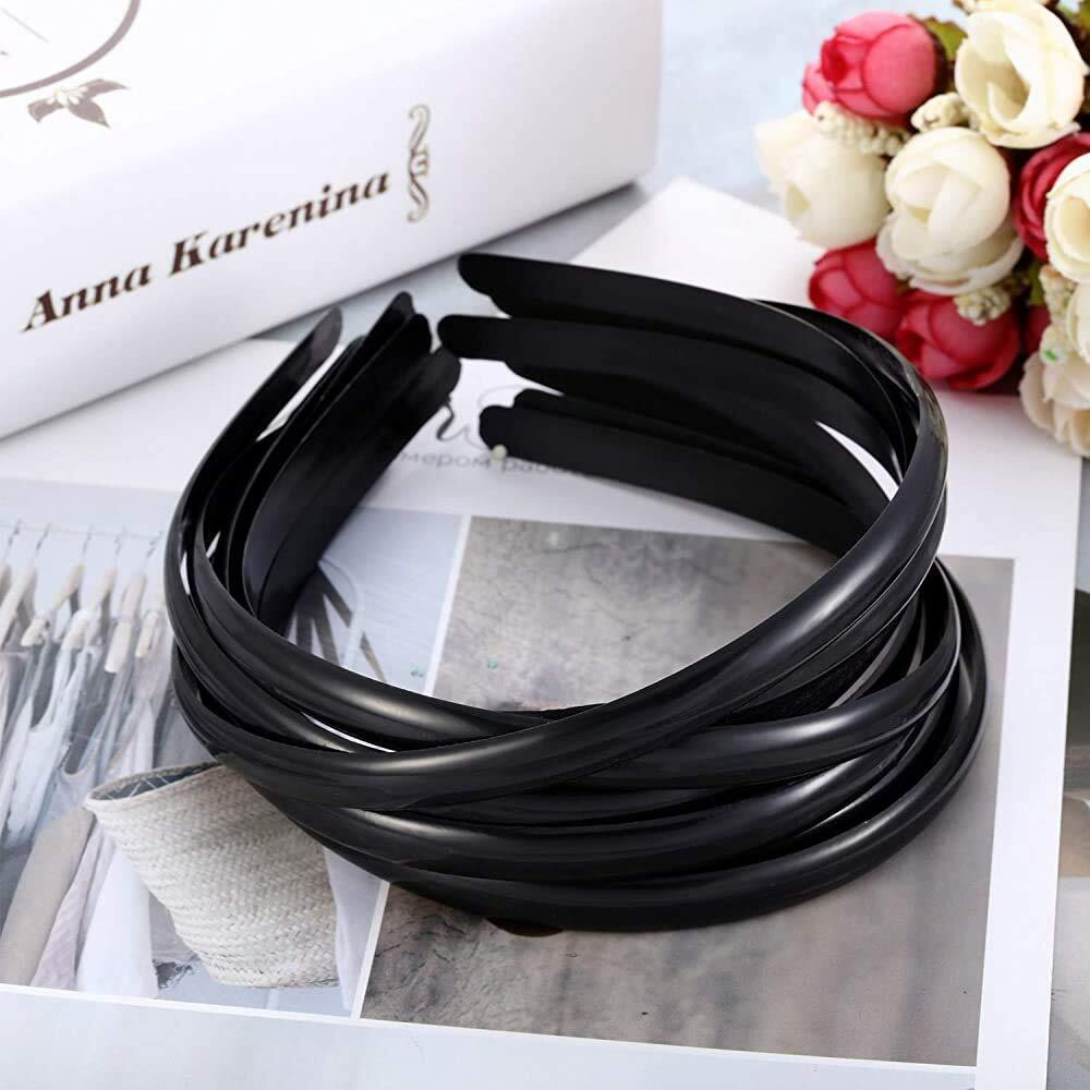 ANNA CREATIONS Set Of 12 Plastic Hair Bands for Girls & women (MEDIUM, BLACK)