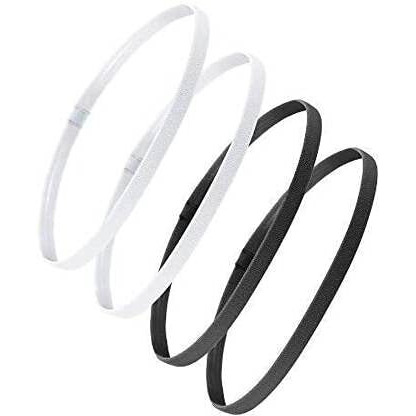 Seeotwo 4 Pieces Thick And Slim Non-Slip Elastic Sports Headbands - Athletic Skinny Hair Headband For Women, Men, Boys, Girls - Silicone Grip Hairband Mini Stylish Sweat Band (Black, White)