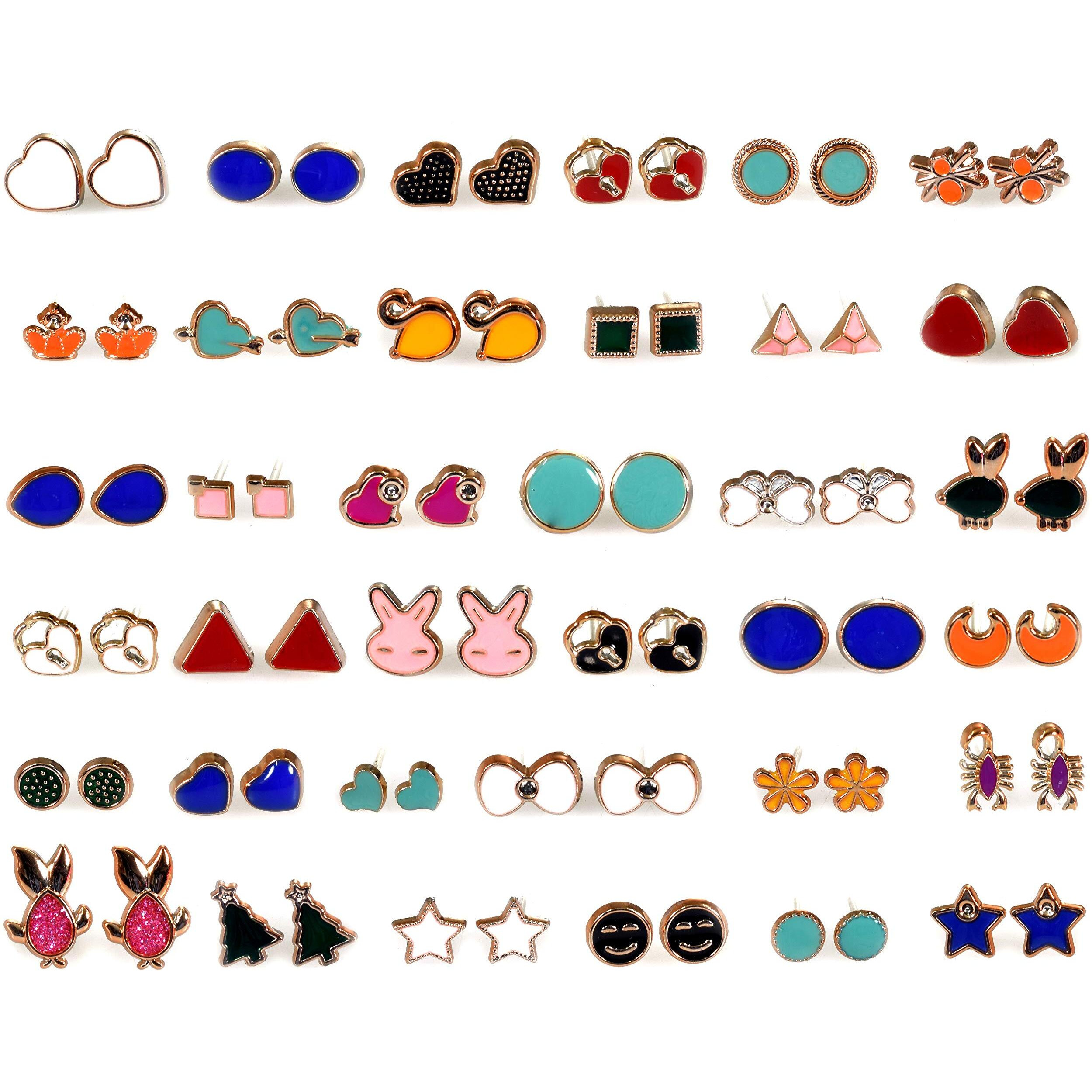 KOOCHI KOO 36 Pair Stylish Earring Stud Combo Set with Heart Shape Box for Girls and Women(Pack Of 36, Multicolor)
