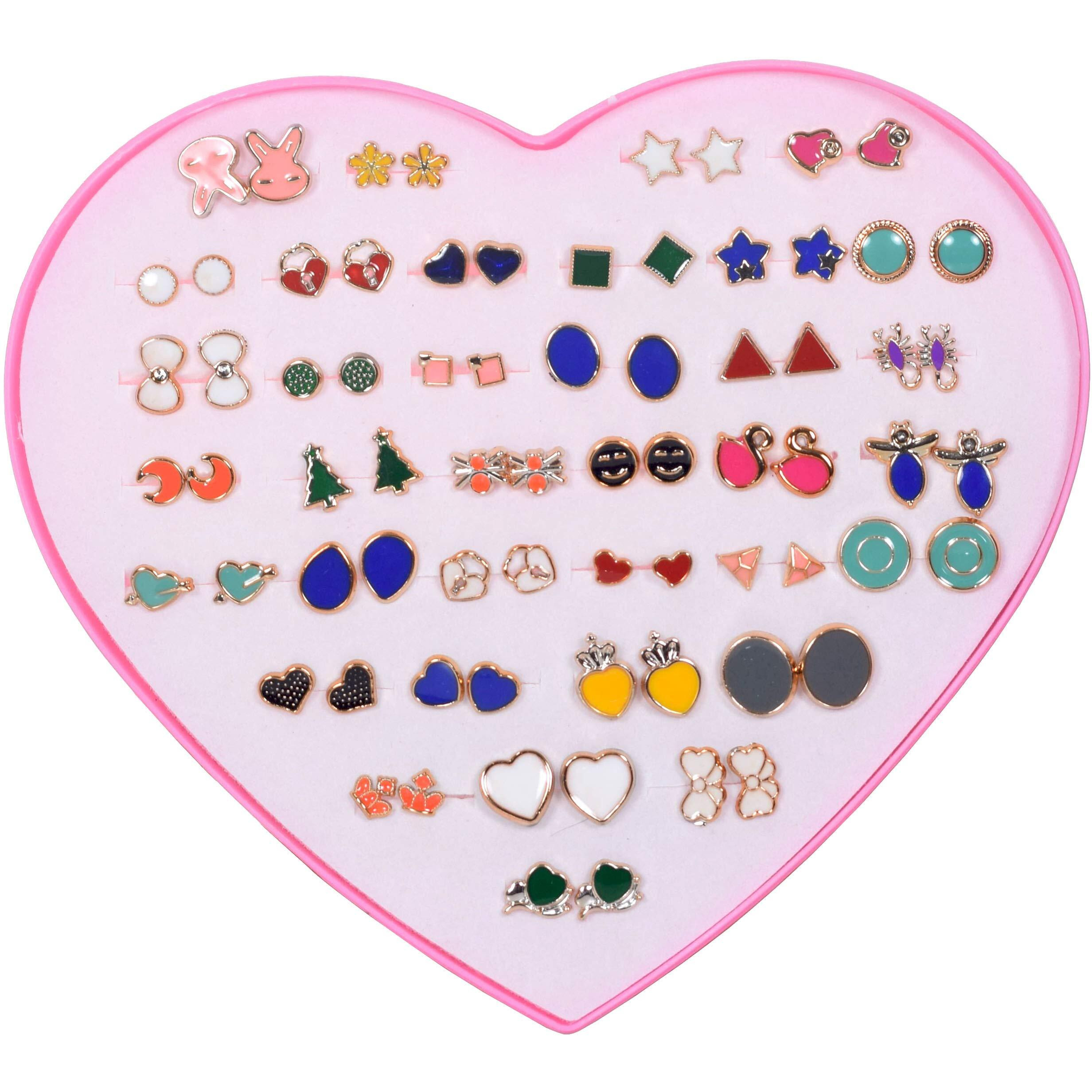 KOOCHI KOO 36 Pair Stylish Earring Stud Combo Set with Heart Shape Box for Girls and Women(Pack Of 36, Multicolor)