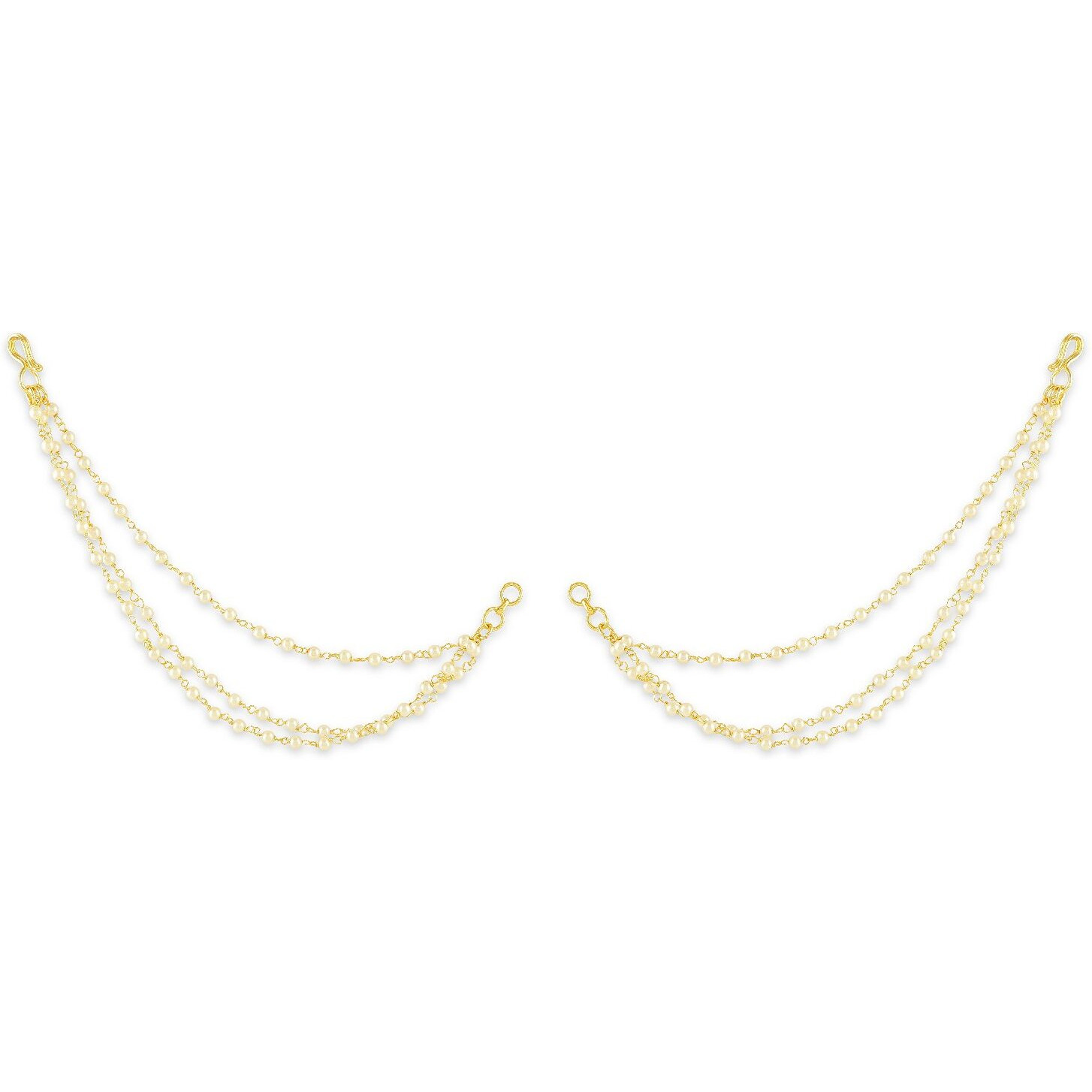 Accessher Gold Plated Traditional and Ethnic Inspired Three Layer Ear Chain Embellished with Tiny Pearls and Secure Hook Closure for Women and Girls Pack of 1 Pair