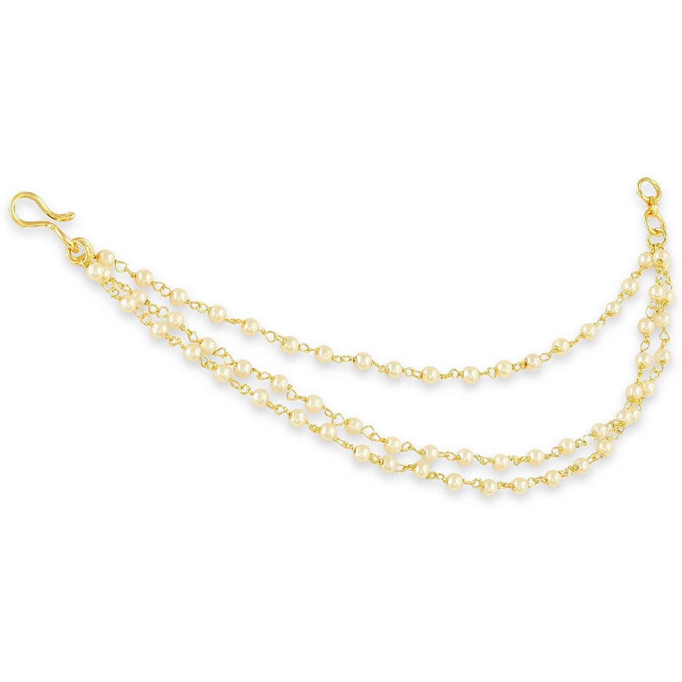 Accessher Gold Plated Traditional and Ethnic Inspired Three Layer Ear Chain Embellished with Tiny Pearls and Secure Hook Closure for Women and Girls Pack of 1 Pair