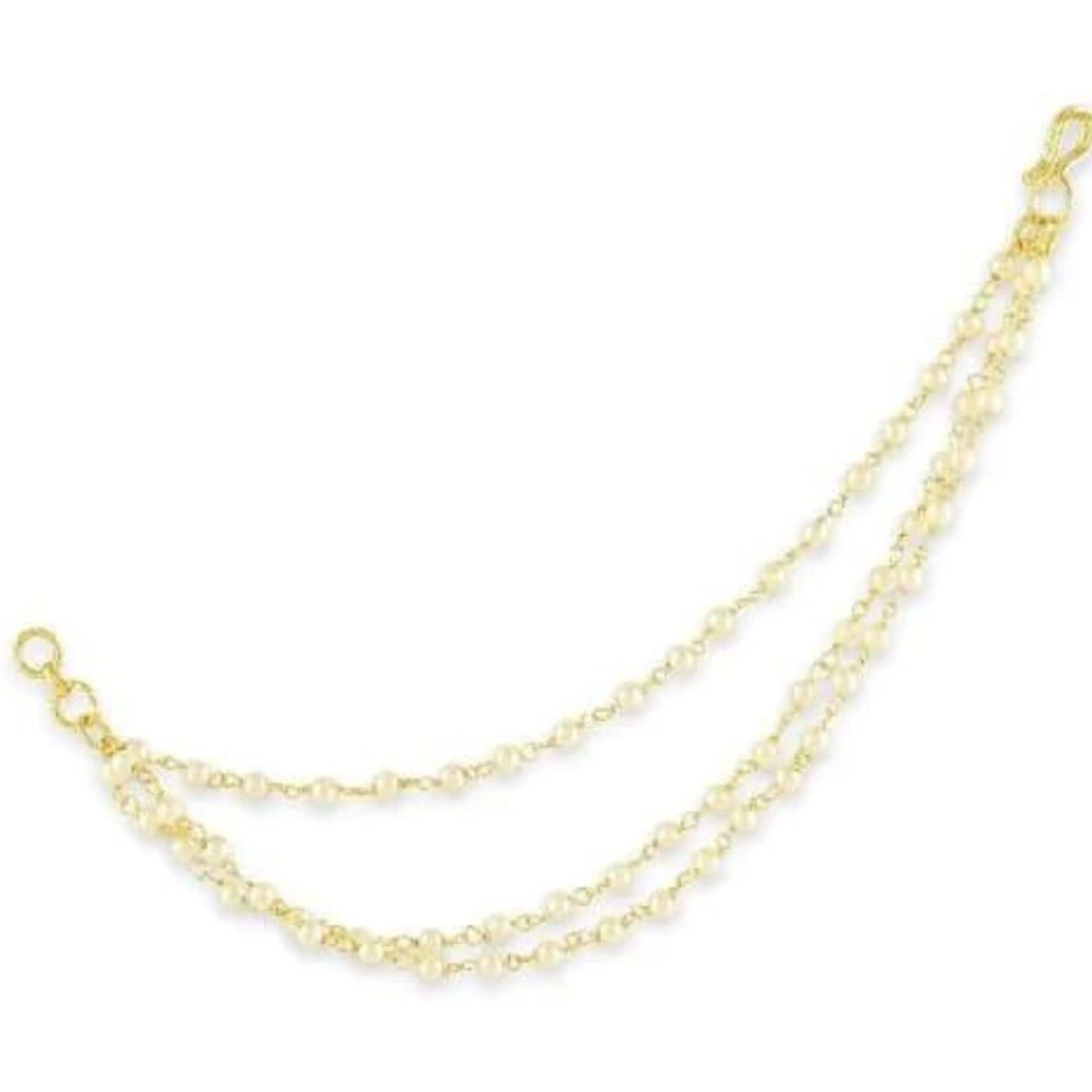 Accessher Gold Plated Traditional and Ethnic Inspired Three Layer Ear Chain Embellished with Tiny Pearls and Secure Hook Closure for Women and Girls Pack of 1 Pair