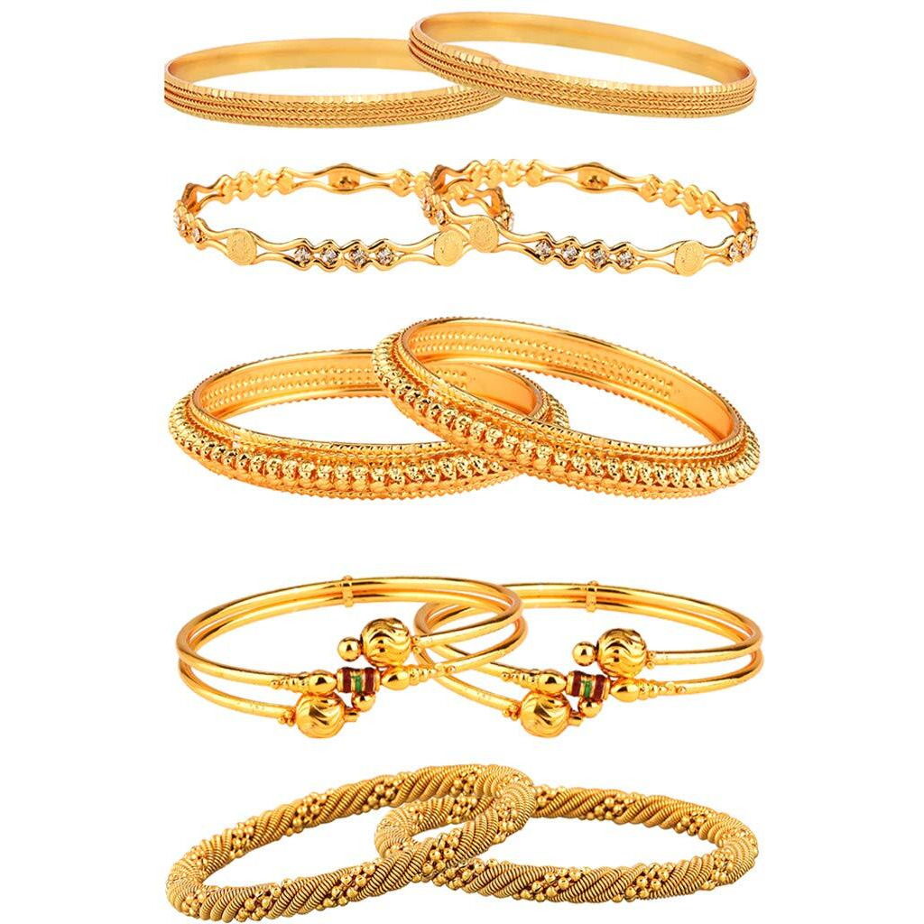 ZENEME Combo Of Designer Victoria Bangles, Pearls Bangles, Trendy Gold Plated And Coinage Bangles - Pack Of 10 (2.6) For Women
