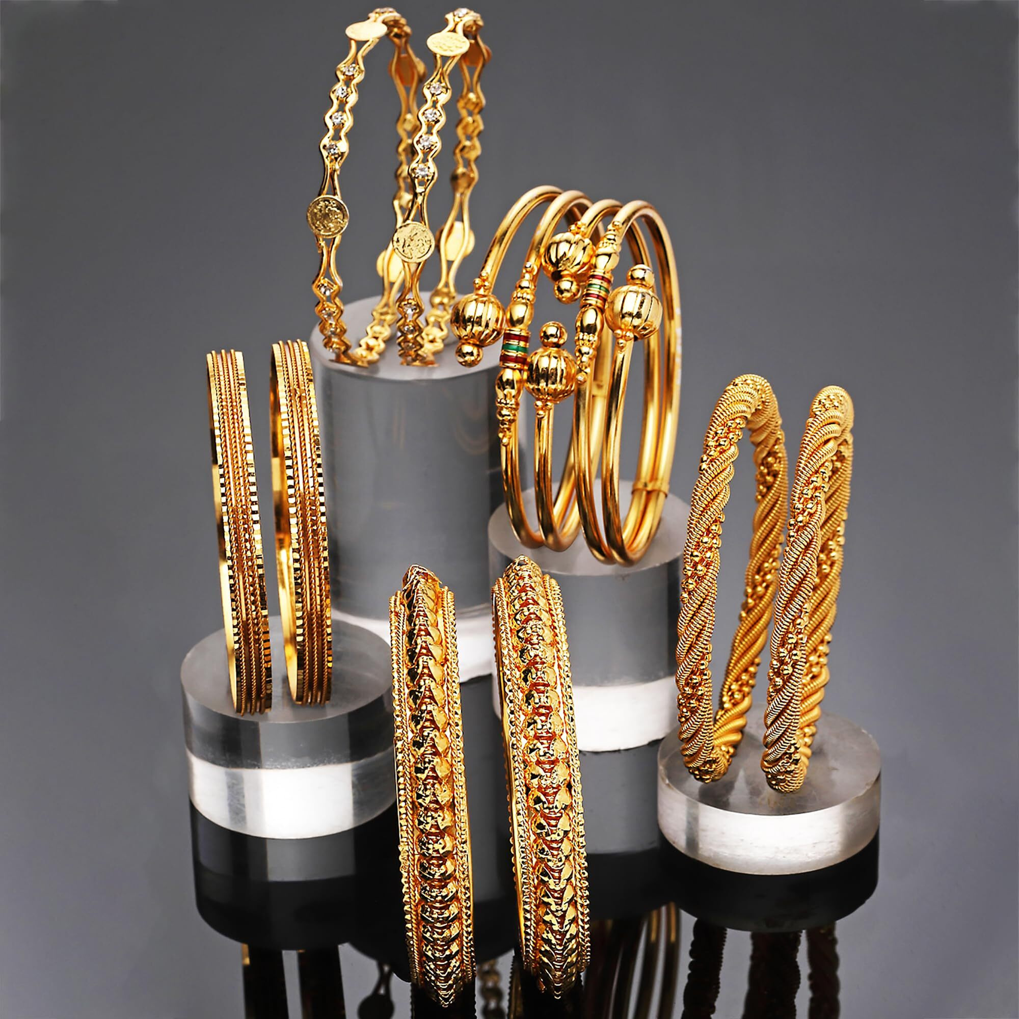 ZENEME Combo Of Designer Victoria Bangles, Pearls Bangles, Trendy Gold Plated And Coinage Bangles - Pack Of 10 (2.6) For Women