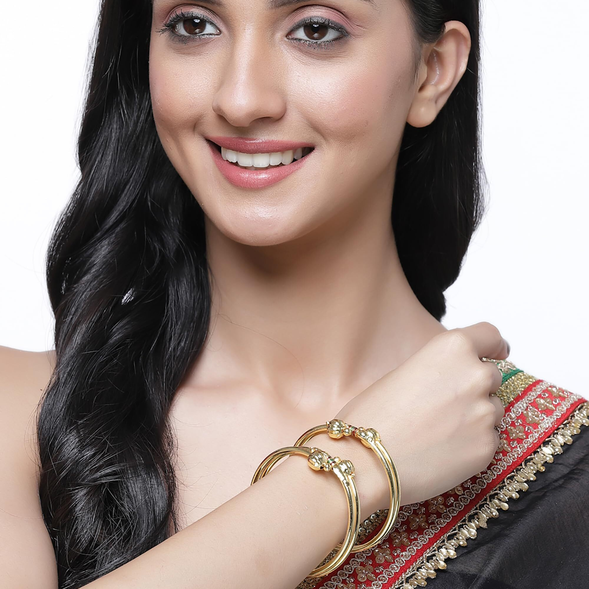 ZENEME Combo Of Designer Victoria Bangles, Pearls Bangles, Trendy Gold Plated And Coinage Bangles - Pack Of 10 (2.6) For Women