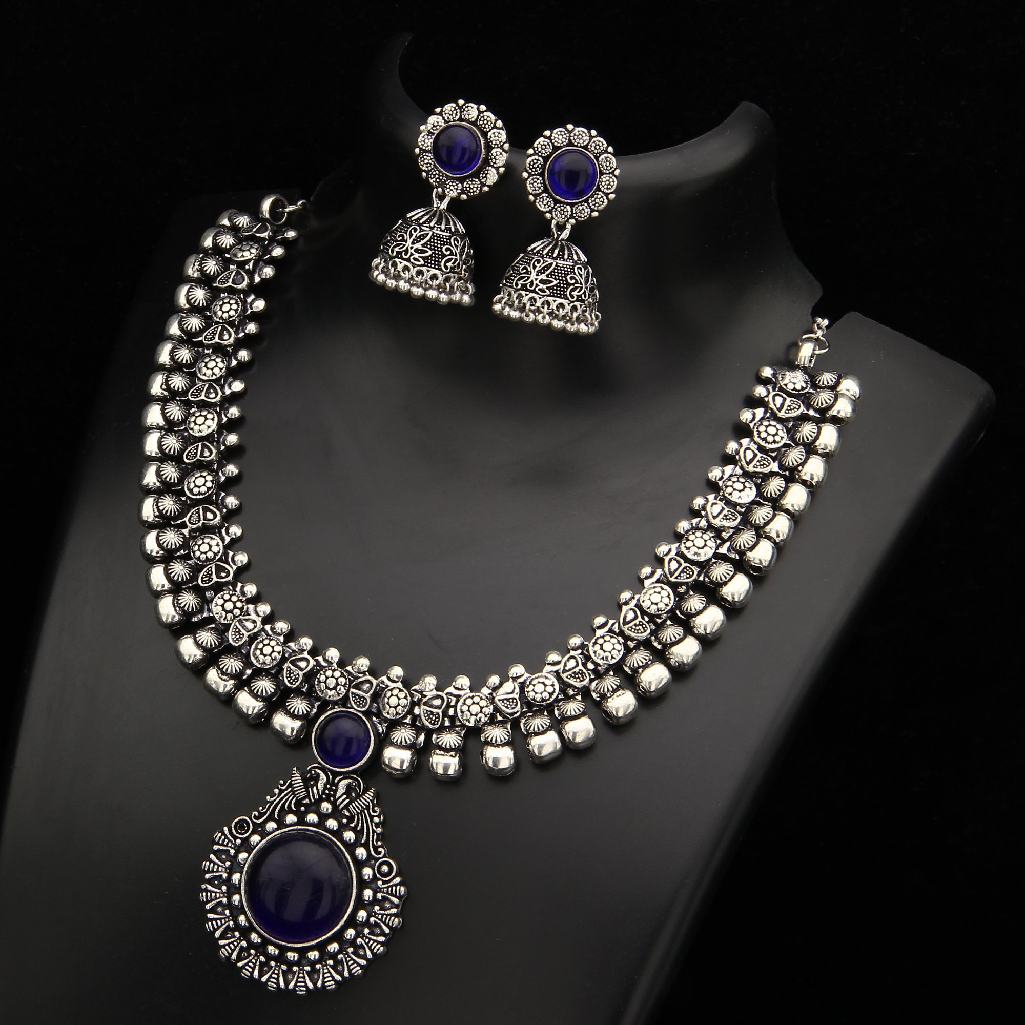 Sasitrends Oxidized German Silver Necklace With Jumki For Women And Girls