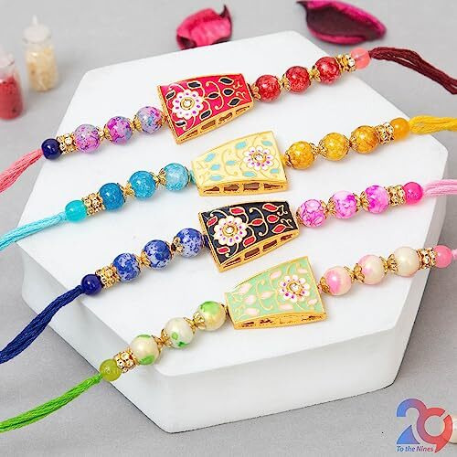 To The Nines Rakhi for Brother with Tilak Material & Greeting Card - Pack of 4 Rakhi