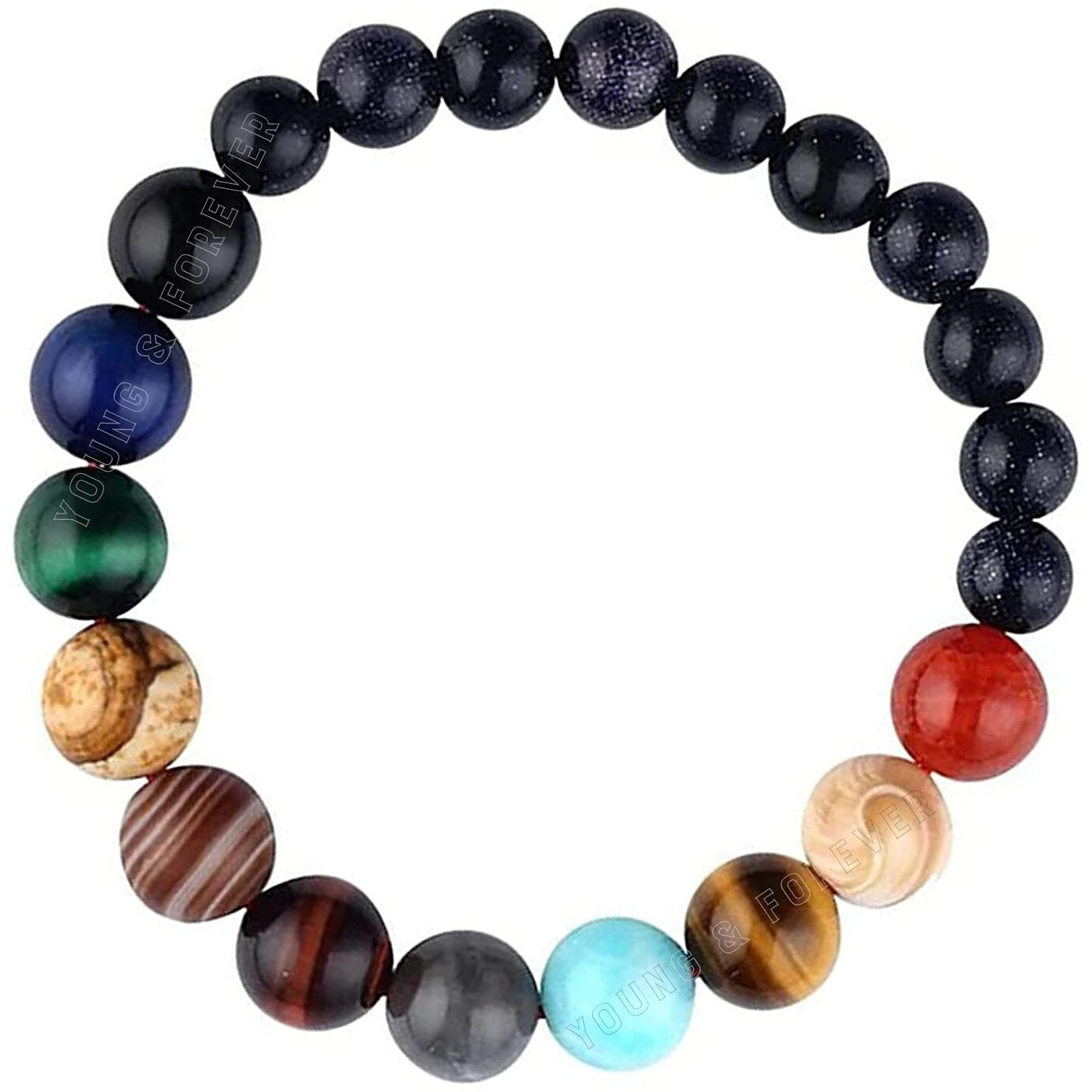 Young & Forever Gift DVine Navgrah 9 Planets + Stars Solar System Reiki Healing Seven Chakra Aura Cleansing Stretchable Yoga Bracelet for Good Luck, Health and Happiness For Mens