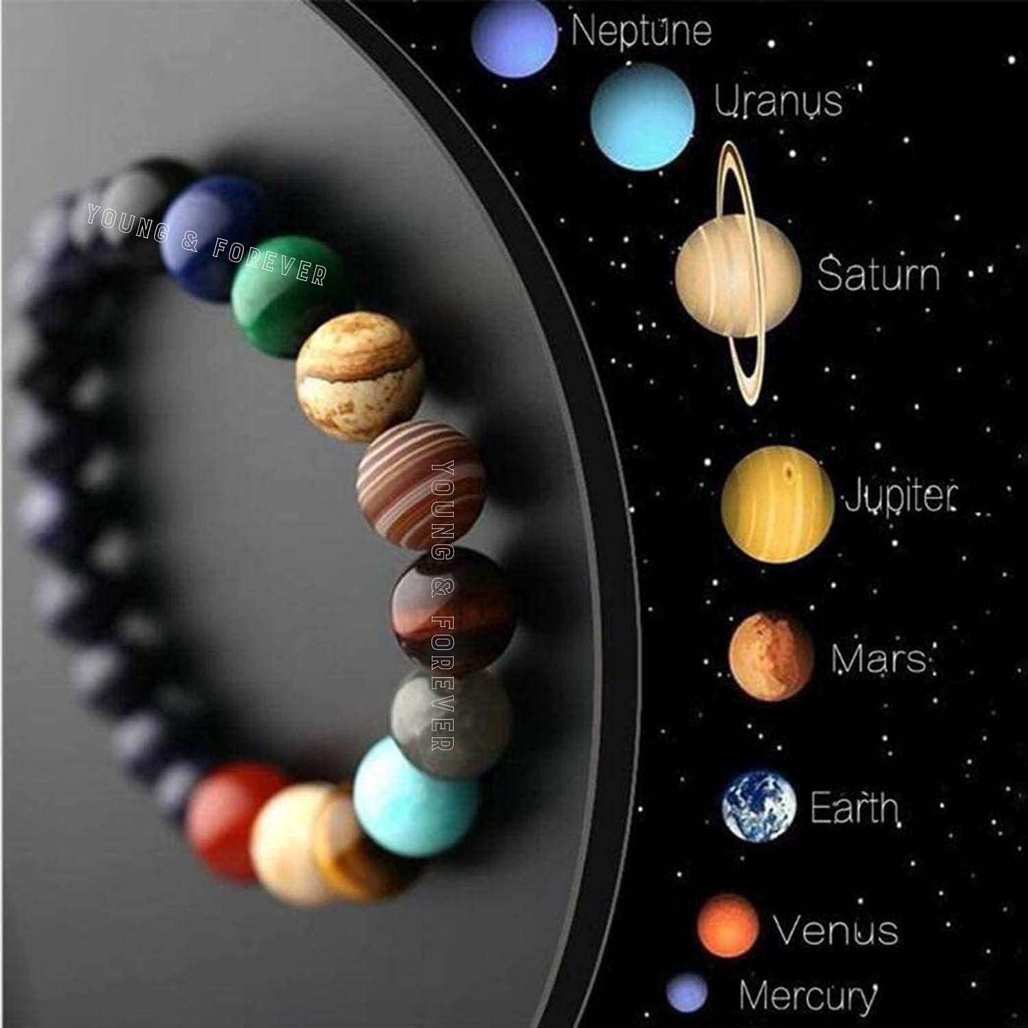 Young & Forever Gift DVine Navgrah 9 Planets + Stars Solar System Reiki Healing Seven Chakra Aura Cleansing Stretchable Yoga Bracelet for Good Luck, Health and Happiness For Mens