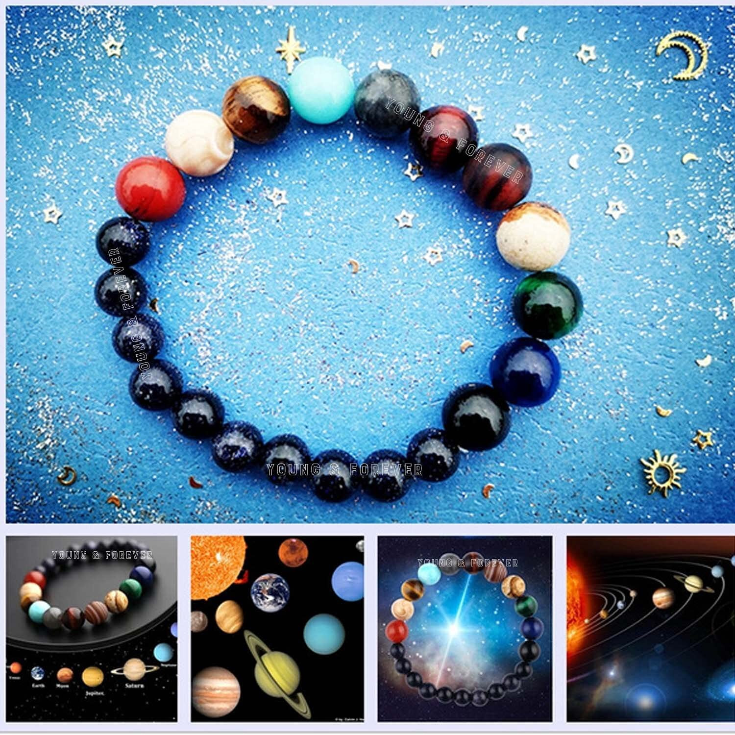 Young & Forever Gift DVine Navgrah 9 Planets + Stars Solar System Reiki Healing Seven Chakra Aura Cleansing Stretchable Yoga Bracelet for Good Luck, Health and Happiness For Mens