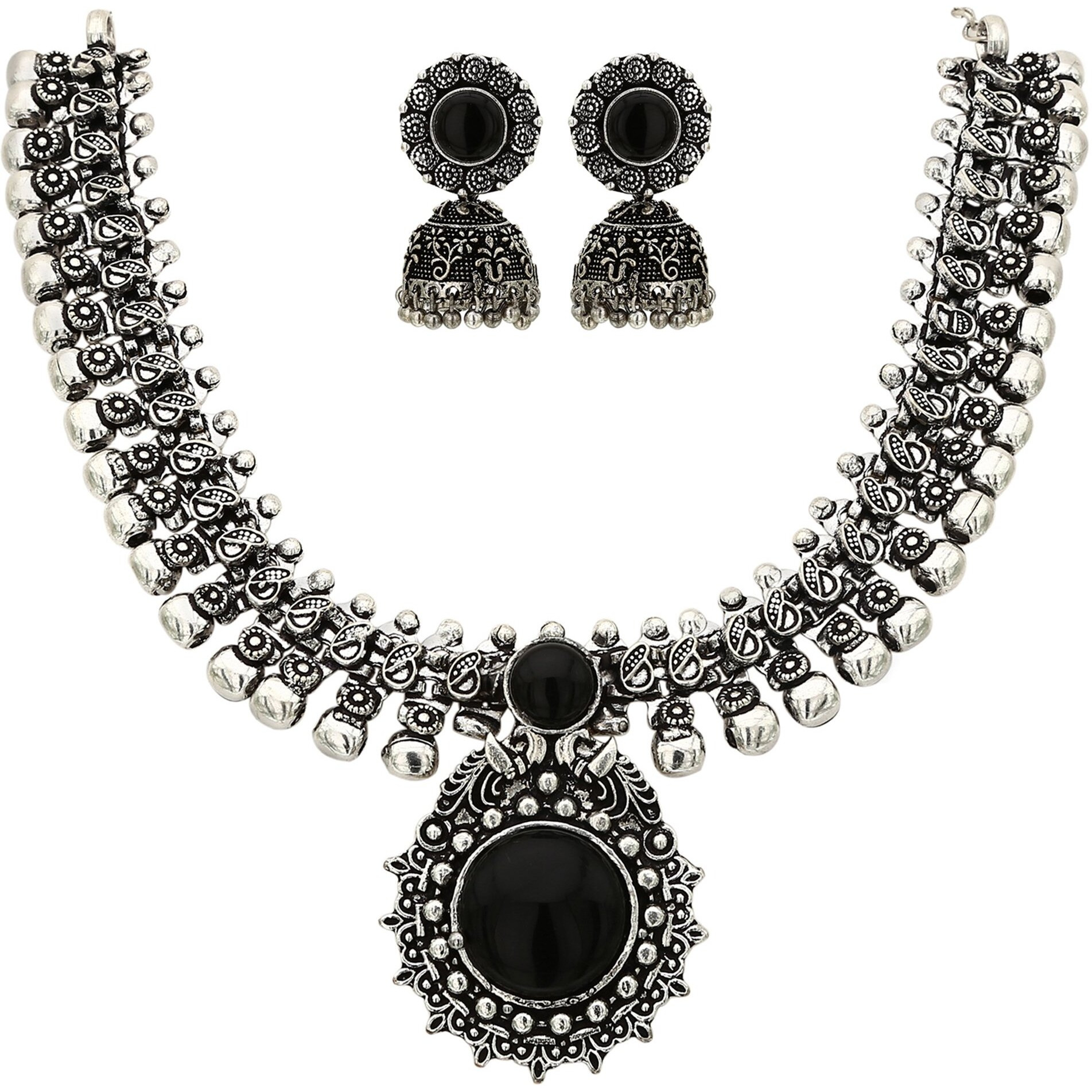 Sasitrends Oxidised German Silver Necklace with Jumki for Women and Girls (Maroon)