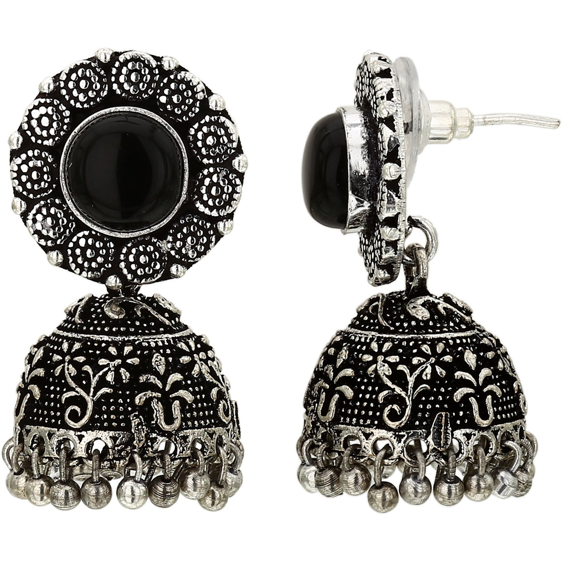Sasitrends Oxidised German Silver Necklace with Jumki for Women and Girls (Maroon)