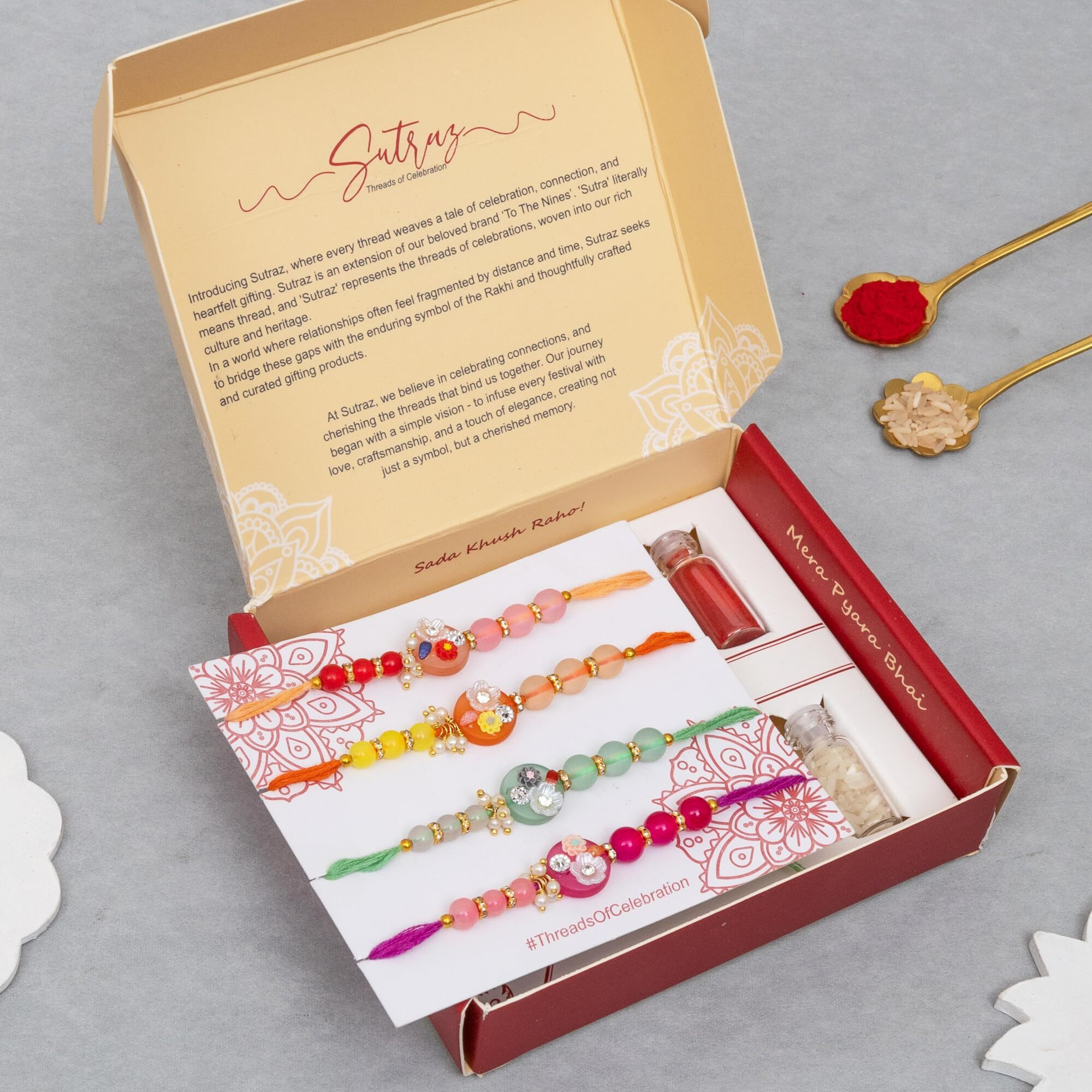 To The Nines Rakhi for Brother with Tilak Material & Greeting Card - Pack of 4 Rakhi