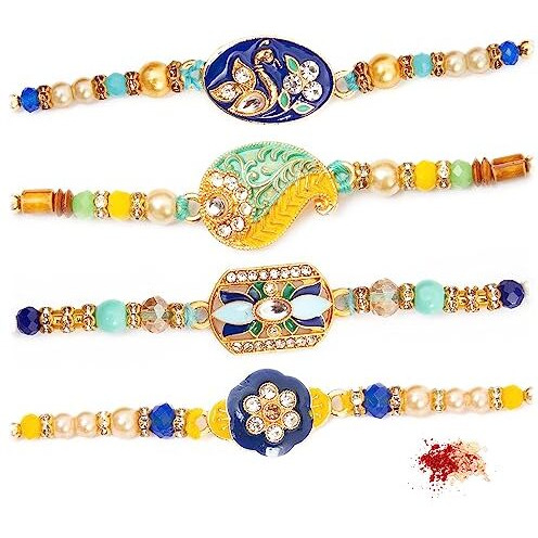 To The Nines Rakhi for Brother with Tilak Material & Greeting Card - Pack of 4 Rakhi