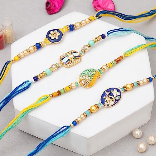 To The Nines Rakhi for Brother with Tilak Material & Greeting Card - Pack of 4 Rakhi