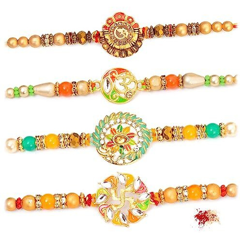 To The Nines Rakhi for Brother with Tilak Material & Greeting Card - Pack of 4 Rakhi