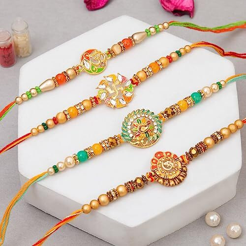 To The Nines Rakhi for Brother with Tilak Material & Greeting Card - Pack of 4 Rakhi