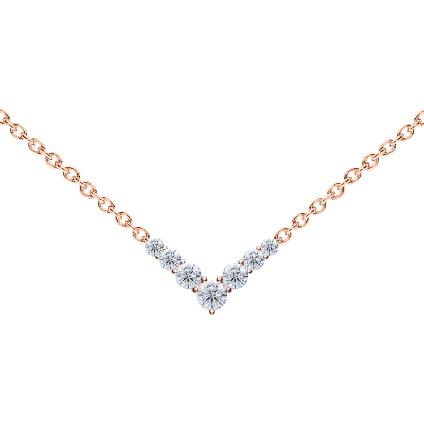 MINUTIAE V Shape Crystal Cubic Zirconia Diamonds Pendant Charm Necklace for Women & Girls - Rose Gold | Stylish Design with Extendable Chain | Skin Friendly and Ideal Gift For Multiple Occasion