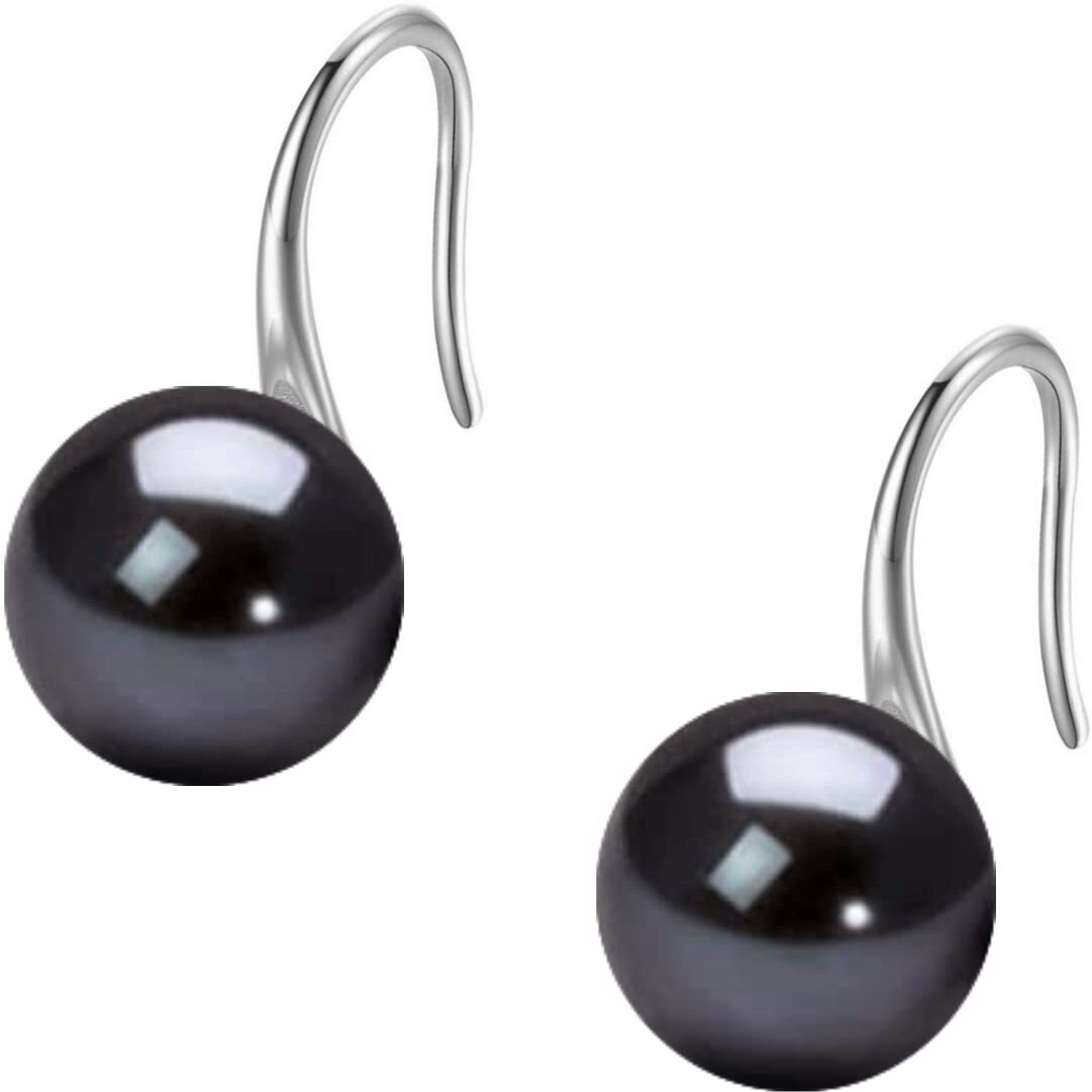 HIGHSPARK 925 Silver Stylish Pearl Earrings for Women | 92.5 Sterling Silver & Brilliant Lustre Pearls | Lovely Gift - Pearl Black