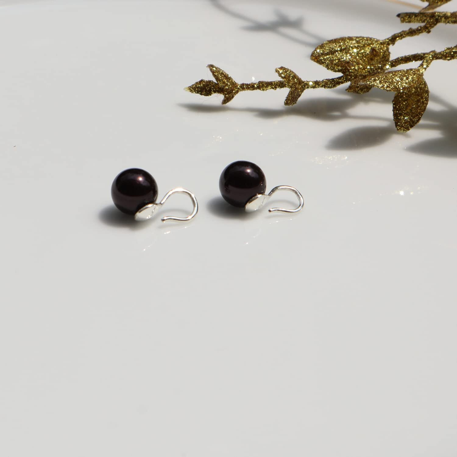 HIGHSPARK 925 Silver Stylish Pearl Earrings for Women | 92.5 Sterling Silver & Brilliant Lustre Pearls | Lovely Gift - Pearl Black