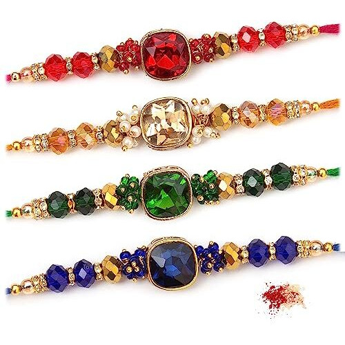 To The Nines Rakhi for Brother with Tilak Material & Greeting Card - Pack of 4 Rakhi