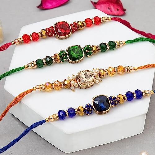 To The Nines Rakhi for Brother with Tilak Material & Greeting Card - Pack of 4 Rakhi