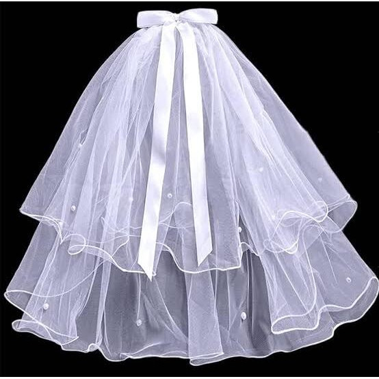Fashion Alley Wedding Bridal Lace Veil Drop with Hair Pin and Pearl Chapel Hair Accessories for Women (White) (Pack of 1)